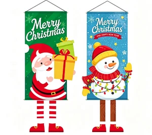 Cross-border New Christmas Cloth Hanging Flag Ornament Party Decoration Supplies Props Creative Cartoon Printed Background