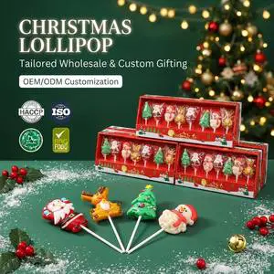 Bulk 8 Count Xmas Lollipop Gift Set Halal Certified Handmade Hard Candy Mixed Christmas Characters Factory Price