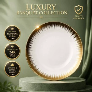 Wholesale Luxury Gold Rim Bone China Dinnerware Set High-end Porcelain Dinner Plates for Wedding Tableware Armhorse