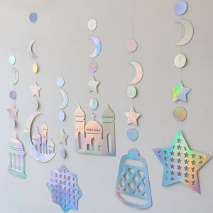 Eid Ramadan Islamic Star Moon Mosques Hanging Decoration Streamers Paper Banner Small Portable for Party Supplies