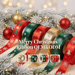 Red Christmas Ribbon Gift Wrapping Ribbon Holiday Bow Decorating Ribbon OEM ODM