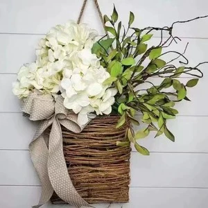 Wholesale Spring Hydrangea Wreath Artificial Flower Vine Basket Door Hanging Decoration Wreath
