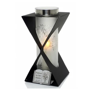 Znicz Solarny Metalowy LED Grave Lantern Lampion Nagrobny Na Grob Czarno Srebrny Memorial Light