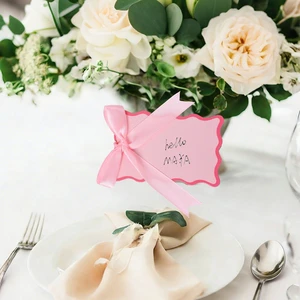 Pink Wedding Party Name Table Cards 24pcs + Ribbon 1.5*35cm 24pcs Birthday Party Wedding Table Numbers for Decor Microstar