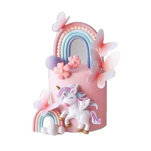 Camilla Unicorn Square Cake Topper Set Rainbow Cloud Balloon Butterfly Flower Soft Rubber Kids Birthday New Year Baby Shower