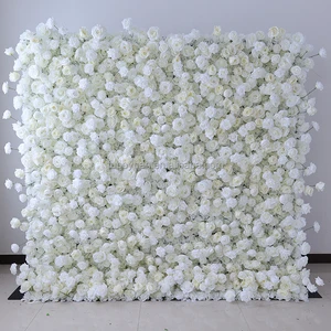 V Wholesale Floral Wedding Backdrop Artificial Roll up Wall Decoration Backdrop Curtain White Flower Wall Panels for Event Party