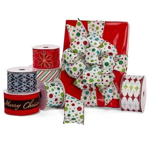 Christmas Glitter Wired Ribbons Plastic Material