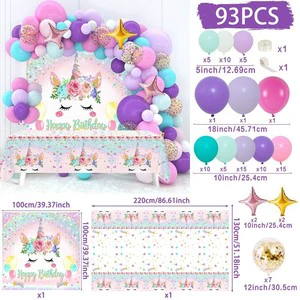 93Pcs Unicorn Themed Birthday Decorations, Rainbow Balloons Tableware Backdrop Party Favors for Baby Shower Girls Party