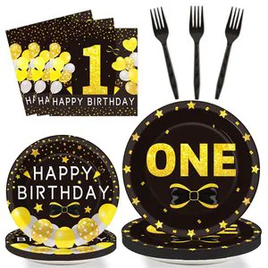 Factory Direct OEM 196-Piece Modern Style 1st Birthday Party Decorations Kit Includes Plates Napkins Cups Banner Balloons