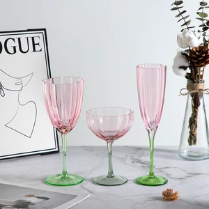 Vintage Crystal Wine Glasses Green Stem Flower Design Sustainable Home Decor Set 4-Piece 301-400ml Capacity for Presents