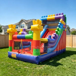 Inflatable Bouncer Building Blocks Slide Bouncy Inflatable Castle Bounce House Inflatable Slide With Blower Kids Adults For Sale