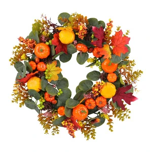 Autumn Foam Pumpkin Wreath Harvest Festival Artificial Wreath Hanging Decoration Berry Wreath For Front Door