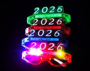 Wholesale Party Favor Supplies New Year Pub Club Bar Accessories Luminous Flashing Neon Light up Glow 2026 Colorful LED Glasses