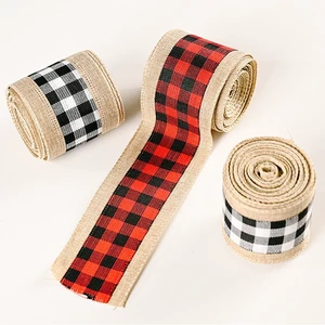 Factory Price 5.6M/Roll Ribbon Christmas Decoration DIY Bowknot OEM Customize Red and Black Plaid Wired Edge Lattice Ribbon