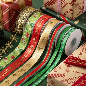 Merry Christmas Satin Ribbon Roll Printed Ribbon Wedding Supplies