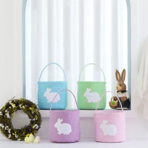 Factory New Easter Bunny Bucket Candy Bag Plaid Cloth Storage Bag Cloth Basket Scene Decoration Props