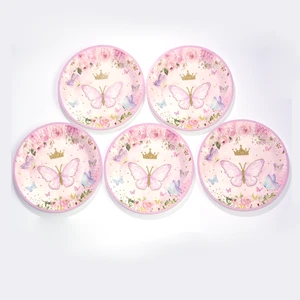Cross-border Spring Tea Party Ink Flower and Butterfly Theme Party Flower Disposable Paper Plate