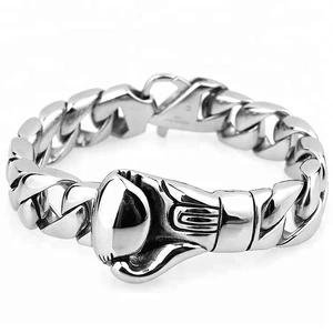 Marlary Unique 18K Gold Plated Cuban Link Chain Stainless Steel Casting Boxing Glove Bracelet for Men