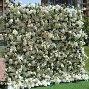 KL-WA112 Wholesale Artificial Fabric 5d Silk 8x8 Flower Wall Backdrop Cloth Back Wedding Floral Walls for Event Party Decor