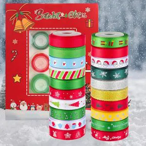 20 Rolls 100 Yards 3/8 Inch Printed Christmas Grosgrain Ribbon for Gift Wrapping and Festive Decorations