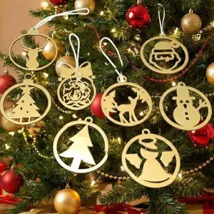 Laser Cut Metal Christmas Tree Ornaments Set Festive Hanging Baubles Holiday Decorations Snowman Reindeer Santa Angel