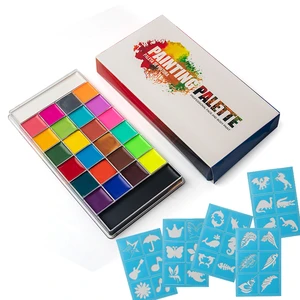 20 Colors Natural Plant-Based CE Certified Transparent Lid Waterproof Face Body Paint Palette Stencils High Pigment Painting