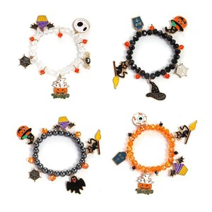 New Arrival Halloween Accessories Wristlet Chic Punk Pumpkin Ghost Bats Death Beading Bracelet Charm Wrist Straps Jewelry