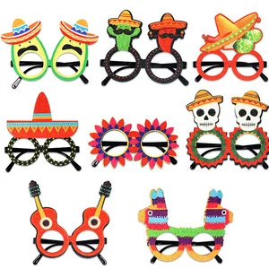 New Mexican Independence Day Party Glasses Cactus Skull Frame Funny Glitter Fiesta Glasses for Day of the Dead Photo Props