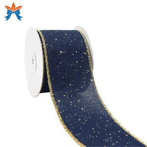 Christmas Blue Faux Jute With Confetti Glitter Wired Ribbon