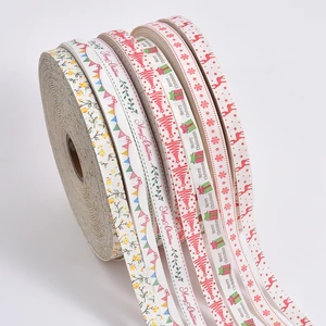 In Stock 1.5CM Printed Poly-Cotton Ribbon for Christmas Holiday Decoration