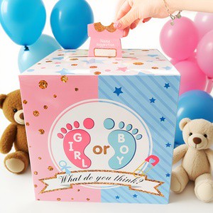 Baby Gender Reveal Voting Box, Boy or Girl Guess Vote Box with Name Tags, Gender Reveal Party Game Supplies for Baby Shower