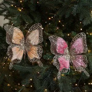 Xmas Tree Butterflies Velvet Sequins Butterfly Christmas Ornament Double Layered Hollow-Out butterfly Christmas Tree Decoration