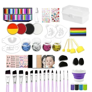 Professional Eco-Friendly Rainbow Face Paint Kit Non-Toxic Water-Based Customizable Colors Split Cake Glitter Tools
