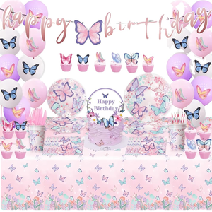 Hot Sale Pink Butterfly Tableware Set Girls Princess Birthday Party Decoration Supplies Napkins Easter Paper Plate Decorations