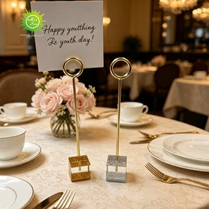 Elegant Custom Wedding Party Metal Table Number Card Holders with Silver Gold Finishes Heart Design Display Stands