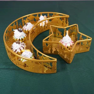 Ruiyi High Quality Customizable Metal Moon Star Trays 28*20*5cm 15cm Serving Ramadan EID Mubarak Decorations Table Supplies