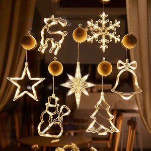 Warm White Christmas Window Decoration LED Battery String Lights Suction Cup Hanging Lights Christmas Tree Holiday Decor Lights
