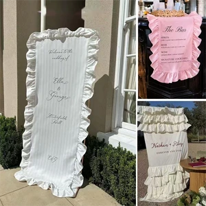 Luxury Fabric Ruffle Hemmed Wedding Banner Custom Flower Ruffled Edge Wedding Welcome Signs with Name for Bridal Shower Backdrop
