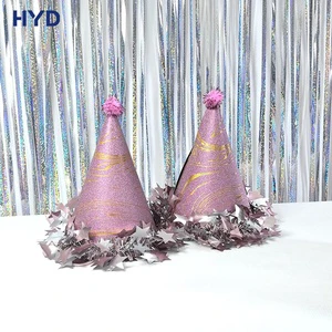 Customized Two-Color Gold Ball Party Hats Poms Paper Material Cute Eye-Catching Romance Theme Birthday Kids' Size Parties Events