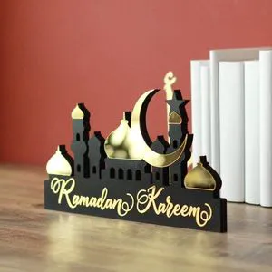 Ramadan table centerpiece with traditional Islamic design for festive dining setup during holy month celebration