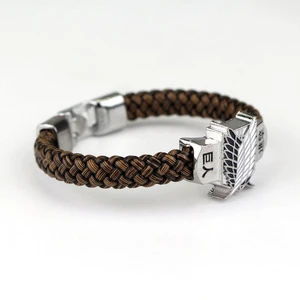 Anime Peripherals Attack on Titans Bracelets Wings of Freedom Badge of the Cha Corps Vintage Leather Rope Braided Bracelet