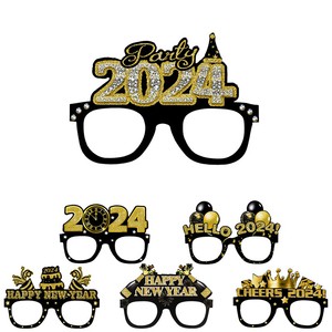 Happy New Year Eyeglasses Fancy New Year Party Glasses Glitter Print Paper Party Novelties for 2024 New Year's Eve Party Decor