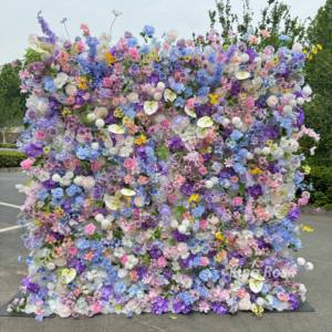 Wholesale Pink Feather Roll up Flower Wall Panel Backdrop 8ft X 8ft Fabric Cloth Back for Wedding Wall Stage Decoration