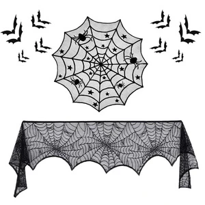 Party Dots Halloween Party Decorations Set Black Lace Spider Web Tablecloth Table Flag Cloth Durable High Quality Ready for Sale