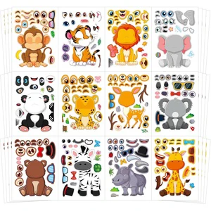 Create Funny Safari Animals Stickers, Make a Face Stickers for Boys and Girls, Travel Sticker Books, Party Favors, Birthday,