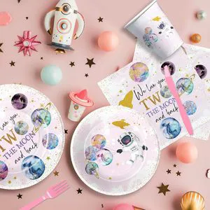 Modern 100-Piece Outer Space-Themed Dinnerware Set Includes Table Covers and Banner-for 24 Guests Hot Selling Party Supplies