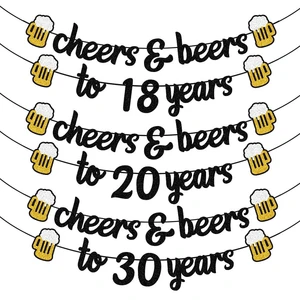 2 Set Paper Cheers Beers to 18th-50th Years Eco-Friendly Banner Birthday Party Wedding Anniversary Retirement Party Decorations