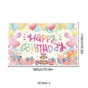 110*180CM Happy Birthday Colorful Balloon Backdrop Banner Happy Birthday Decoration Banner Birthday Party Backdrop for Kids