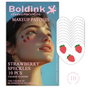 Cute Strawberry Fruit Face Makeup Patches 10PCS Glitter Speckles Instant Blooming Stickers for Summer Festival Beauty Decor