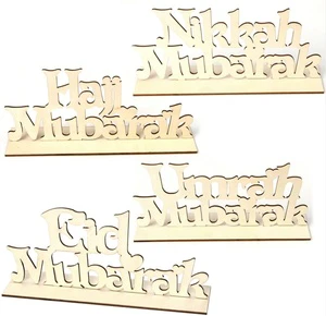 Wooden Eid Mubarak Ornament DIY Crafts Lesser Festival Supplies Hajj Mubarak Decorations